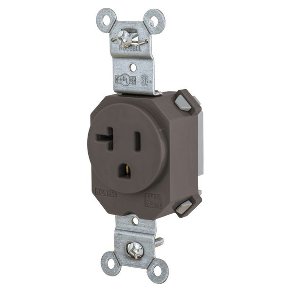 Hubbell Wiring Device-Kellems Straight Blade Devices, Receptacles, Single, SNAPConnect, 20A 125V, 2-Pole 3-Wire Grounding, 5-20R, Brown. SNAP5361